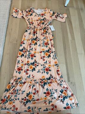 Floral Peach Maxi Dress with Ruffle Hem